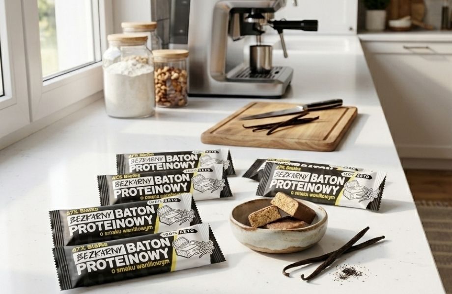 Bezkarny Baton Proteinowy Wanilia 40g - 47% białka, keto, bez cukru.
