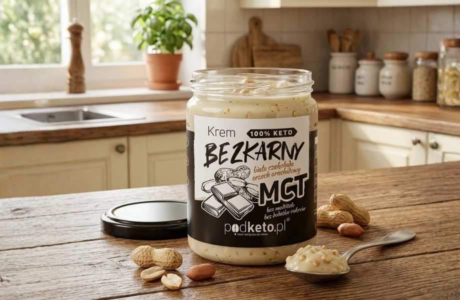 Bezkarny Krem Biała Czekolada 500 g w szklanym słoiku - krem o smaku białej czekolady bez cukru