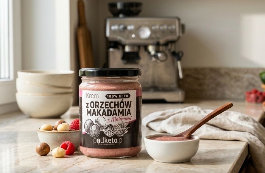 Krem Makadamia z Maliną 460 g w szklanym słoiku - naturalny krem bez cukru