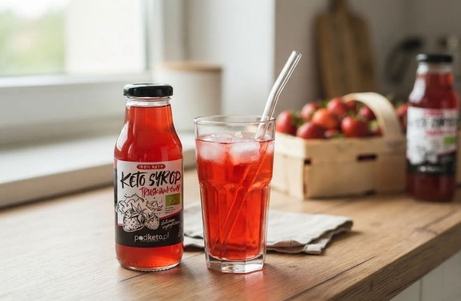 Keto syrop truskawkowy 330 ml - bez cukru, słodzony erytrytolem