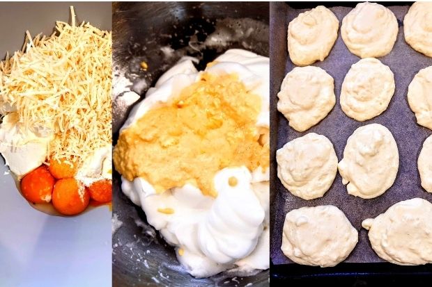 Keto chlebek serowy z mascarpone jako kanapka z boczkiem i warzywami