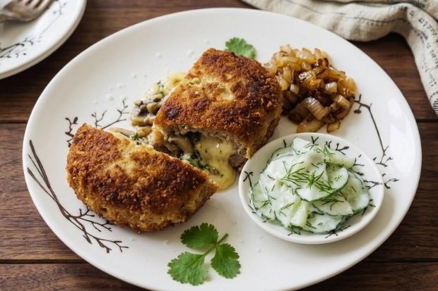 Keto kotlety mielone z nadzieniem serowym na talerzu - widok z góry