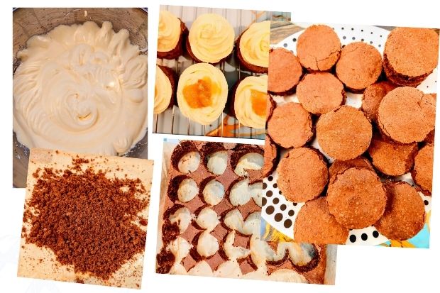 Keto mini ciasteczka kopiec kreta przekrojone - widoczny krem mascarpone w środku
