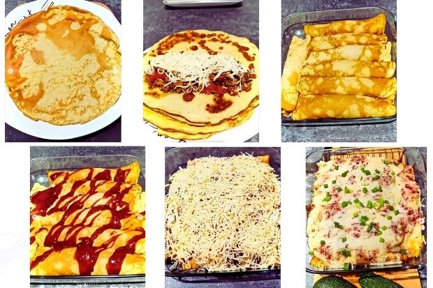 Keto ruloniki z naleśników z farszem mięsnym i topionym serem
