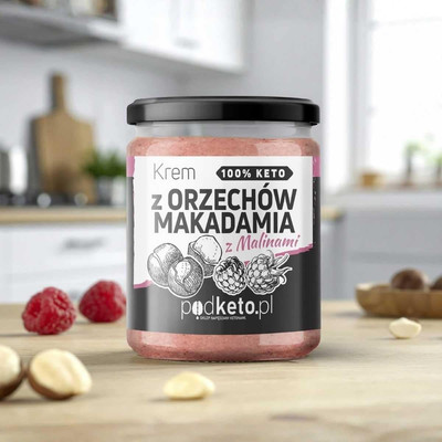 Krem z orzechów makadamia z malinami - 460 g